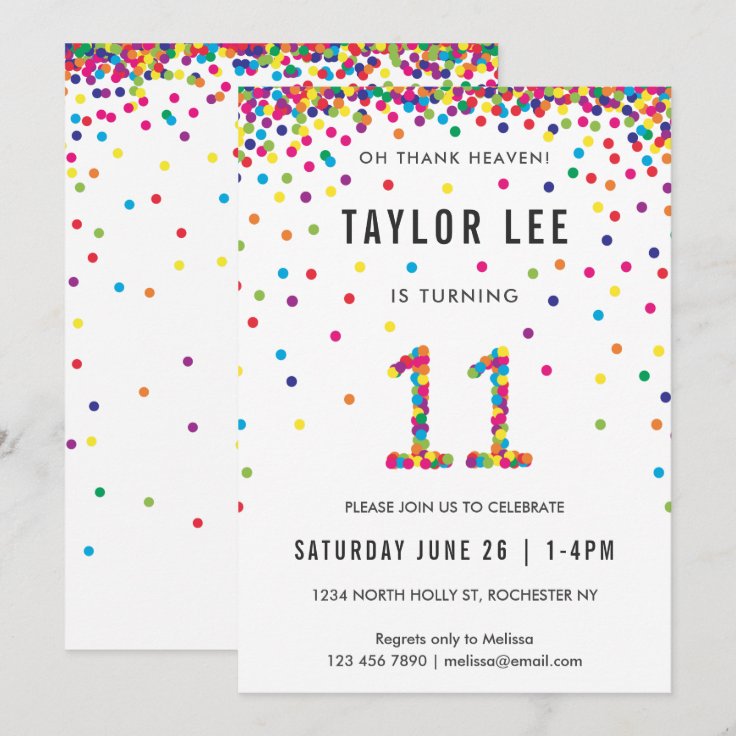 Rainbow 11 Year Old Birthday Party 11th Birthday Invitation Zazzle