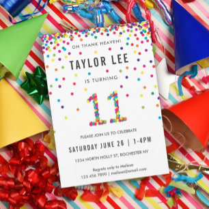 Rainbow 11 Year Old Birthday Party, 11th Birthday Invitation