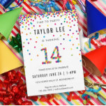 Rainbow 14 Year Old Birthday Party, 14th Birthday Invitation<br><div class="desc">Rainbow 14-year-old birthday / 14th birthday party invitations! Featuring your 14 year old boy or girl's party details and a "14" in confetti,  with fun rainbow coloured confetti circles sprinkling from the top of these cute invites</div>