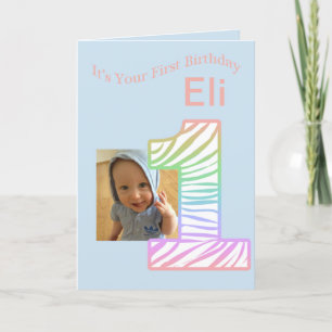 Rainbow 1 Photo First Birthday Card