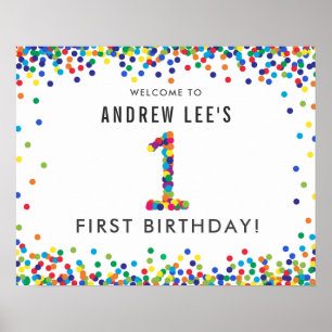 Rainbow 1 Year Old Birthday Party Welcome Poster