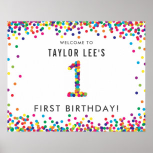 Rainbow 1 Year Old Birthday Party Welcome Poster