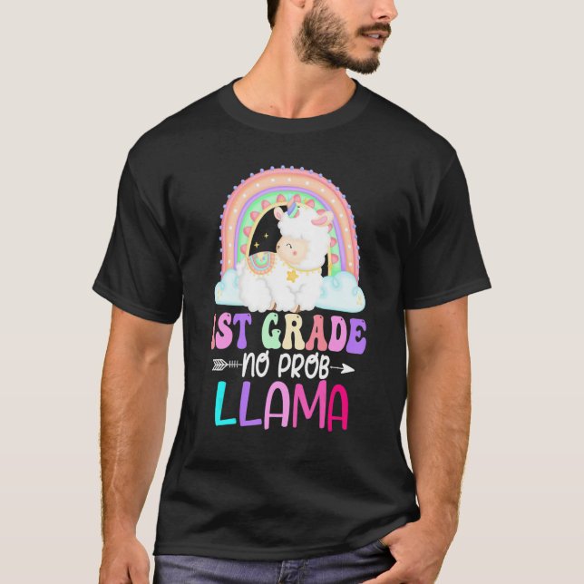 Rainbow 1st Grade No Prob Llama 100th Day of Schoo T-Shirt (Front)