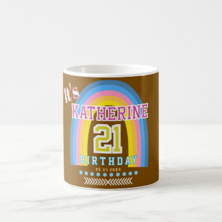 Rainbow 21 Birthday Brown Coffee Mug