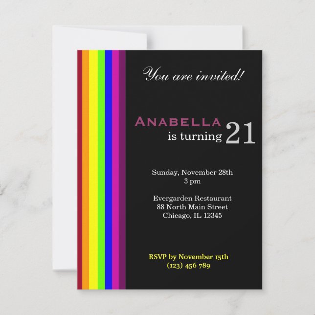Rainbow 21st Birthday Invitation (Front)