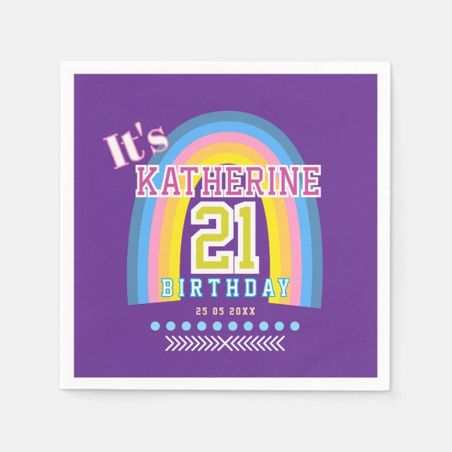 Rainbow 21st Birthday Purple Napkin (Front)