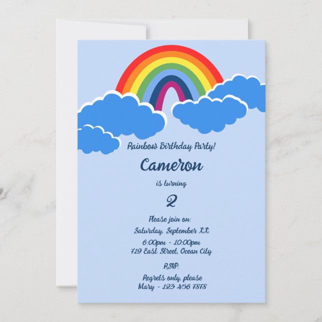 Rainbow 2 Year Old Birthday Party Invitation Card (Front)