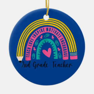 Rainbow 2nd Grade Teacher Teach Love Inspire Ceramic Tree Decoration