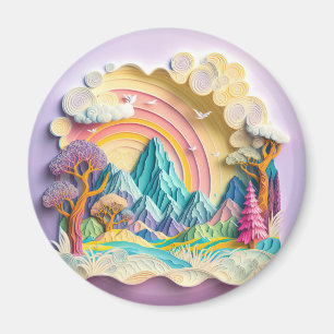 Rainbow 3D illusion nature faux paper cut Magnet