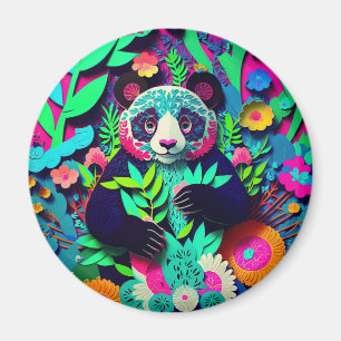 Rainbow 3D illusion panda faux paper cut Magnet