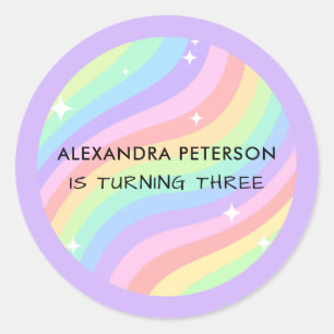 Rainbow 3rd Birthday Colourful Third Party Classic Round Sticker