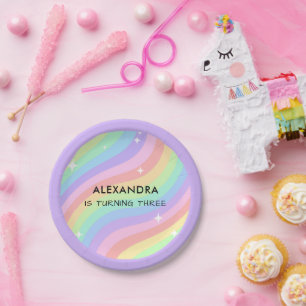 Rainbow 3rd Birthday Colourful Third Party Paper Plate