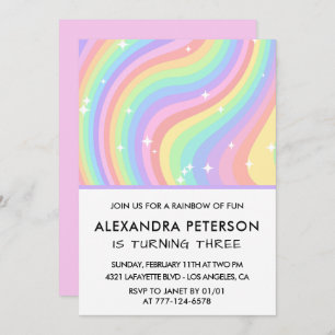 Rainbow 3rd birthday invitations Pastel Cute
