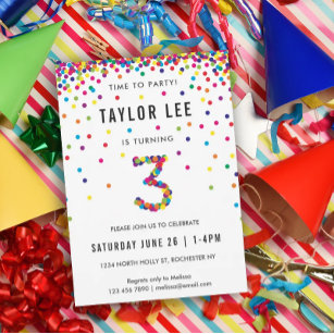 Rainbow 3rd Birthday Party, Third Birthday Invitation