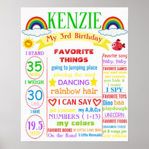 Rainbow 3rd Birthday poster board sign girl boy