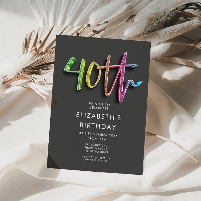 Rainbow 40th Birthday  Invitation (Creator Uploaded)