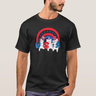 Rainbow 4th Of July American Cat For Kids Men Wom T-Shirt