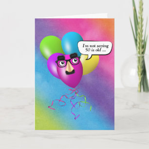 Rainbow 50th Birthday Balloons With Eyeballs  Card
