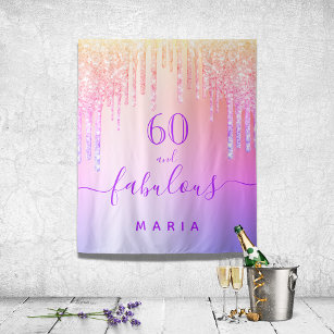 Rainbow 60 fabulous birthday glitter gold purple tapestry