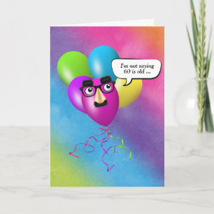 Rainbow 60th Birthday Balloons With Eyeballs  Card