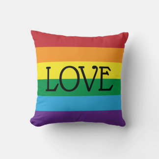 Rainbow 6 colours, LOVE Black Text customisable Cushion