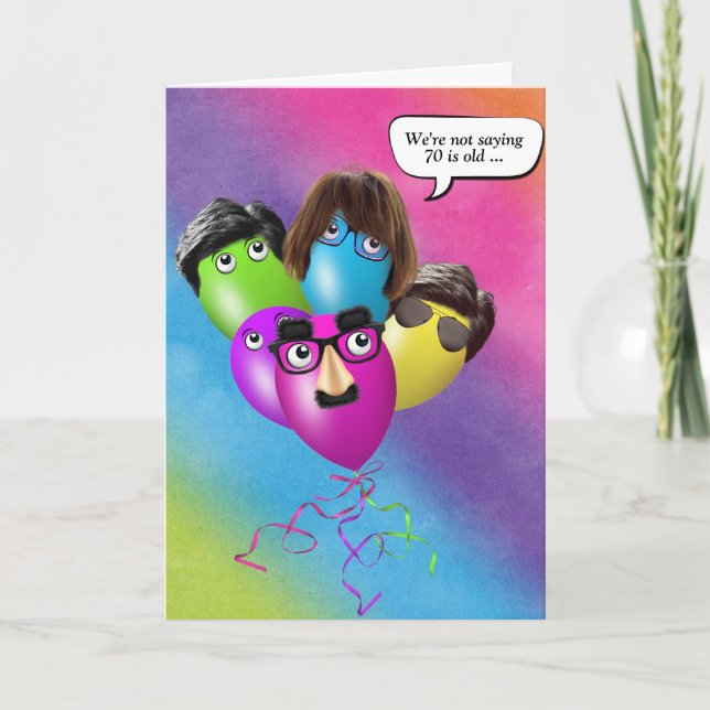 Rainbow 70th Birthday Balloons From Group Card (Front)