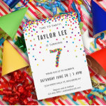 Rainbow 7 Year Old Birthday Party, 7th Birthday Invitation<br><div class="desc">Rainbow 7-year-old birthday / 7th birthday party invitations! Featuring your 7 year old boy or girl's party details and a "7" in confetti,  with fun rainbow colored confetti circles sprinkling from the top of these cute invites</div>