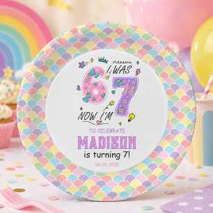 Rainbow 7th Birthday I Was 6, Now 7 Kids Paper Plate