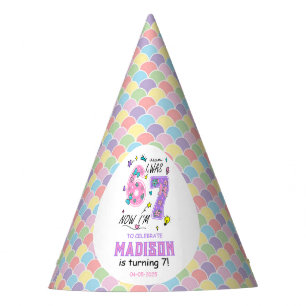 Rainbow 7th Birthday I Was 6, Now 7 Kids Party Hat