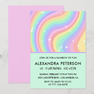Rainbow 7th birthday invitations Pastel 