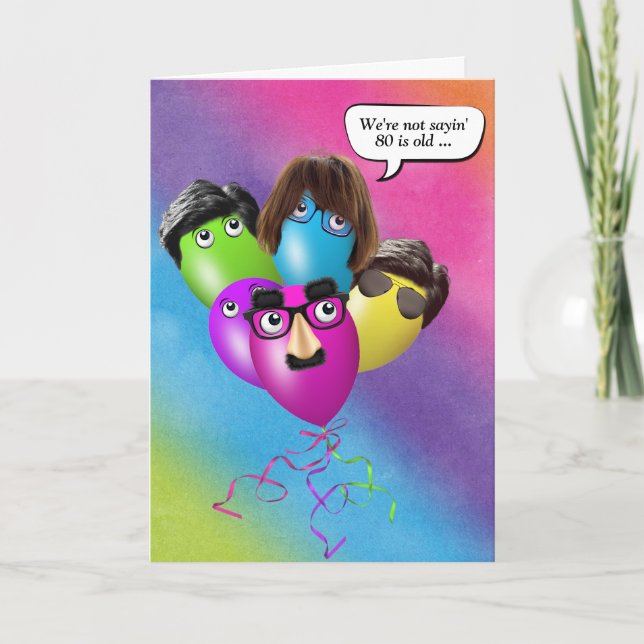 Rainbow 80th Birthday Balloons From Group Card (Front)