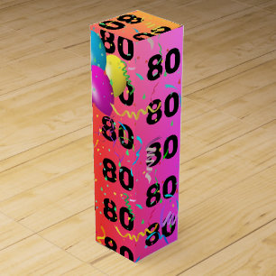Rainbow 80th Birthday Balloons Wine Box