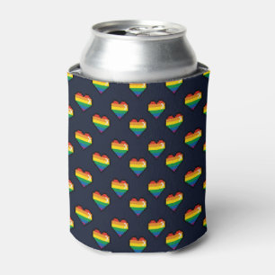 Rainbow 8 Bit Heart Pattern Can Cooler