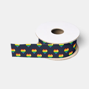 Rainbow 8 Bit Heart Pattern Grosgrain Ribbon