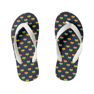 Rainbow 8 Bit Heart Pattern Kid's Flip Flops