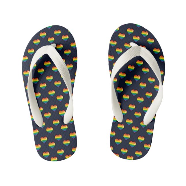 Rainbow 8 Bit Heart Pattern Kid's Flip Flops (Footbed)