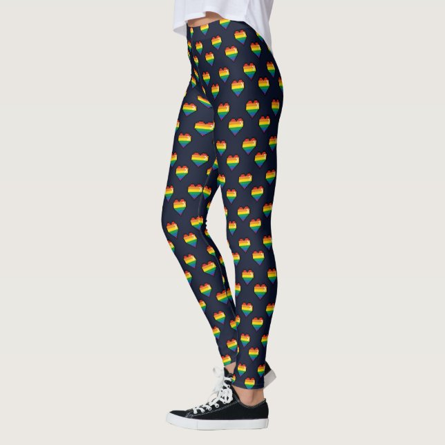 Rainbow 8 Bit Heart Pattern Leggings (Left)