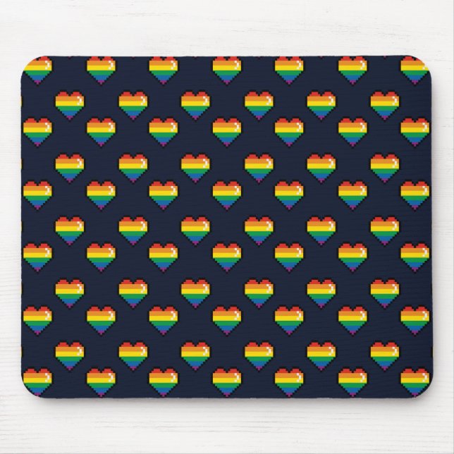 Rainbow 8 Bit Heart Pattern Mouse Mat (Front)