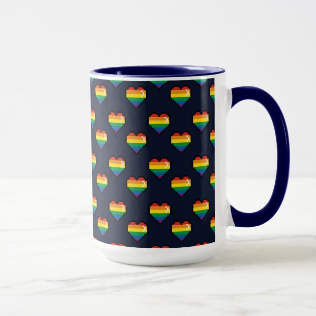 Rainbow 8 Bit Heart Pattern Mug (Right)