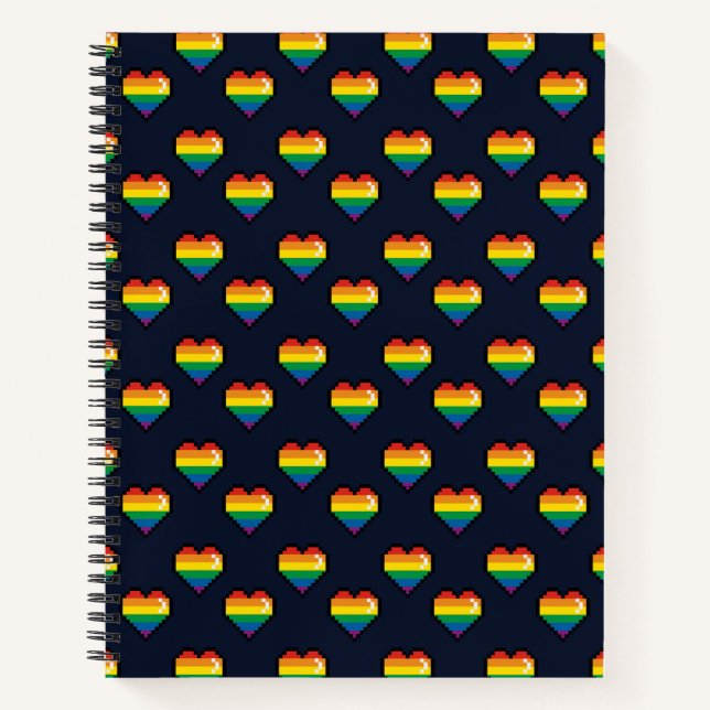 Rainbow 8 Bit Heart Pattern Notebook (Front)