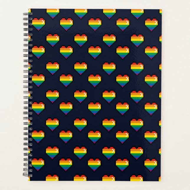 Rainbow 8 Bit Heart Pattern Planner (Front)