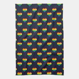 Rainbow 8 Bit Heart Pattern Tea Towel