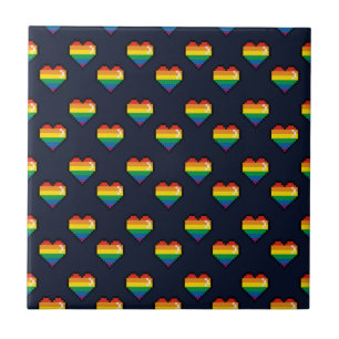 Rainbow 8 Bit Heart Pattern Tile
