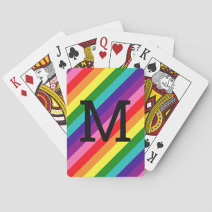 Rainbow 8 Stripe Gay Pride Custom Monogram Initial Playing Cards
