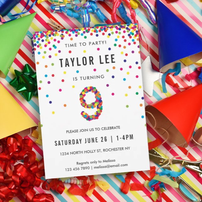 Rainbow 9 Year Old Birthday Party, 9th Birthday Invitation (Creator Uploaded)