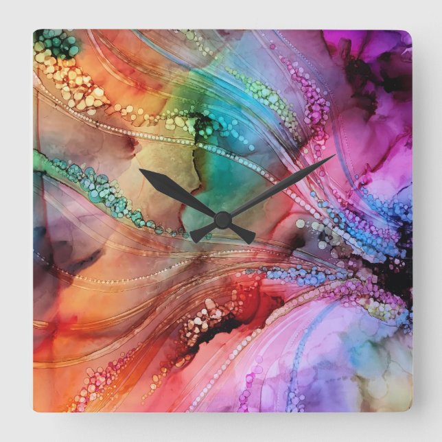 Rainbow Abstract Alcohol Ink Clock (Front)