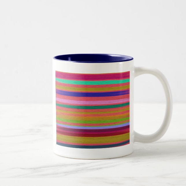 Rainbow abstract art stripes modern Two-Tone coffee mug (Right)