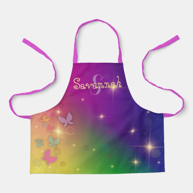 Rainbow Abstract Fairy Lights Butterflies Sparkles Apron (Front)