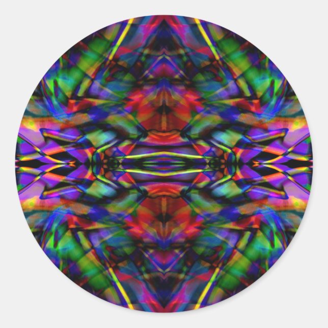 Rainbow Abstract Fractal Art Classic Round Sticker (Front)