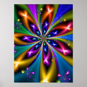 Rainbow Abstract Fractal Flower and Starburst Poster